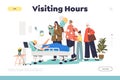 Visiting hours in hospital for family attending sick patient lying in hospital bed in ward