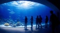 Visiting an indoor marine aquarium museum during leisure time and educational purposes