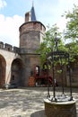 Courtyard with view on one of the castle towers of Muiderslot, Muiden Castle in Holland, the Netherlands