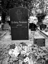 Old gravestone from before World War II. Artistic look in black. Royalty Free Stock Photo