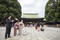 Visitor dresses up a traditional dree at Meiji-jingu shrine