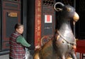 Bronze statue of a ram at the Green Ram Temple in Chengdu, China Royalty Free Stock Photo