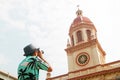 Visitor Shooting Picture of Santa Cruz Church Cathoric Church, a Well Known Historic Landmark of Thon Buri District in Bangkok