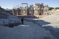 Visitor taking pictures to Merida Roman theatre. Extremadura, Spain Royalty Free Stock Photo