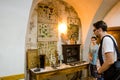 Visitor and young guide in Scoala din Deal, Sighisoara