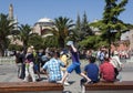 Visitors admire Aya Sofya in the Sultanahmet district of Istanbul in Turkey.