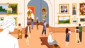 Visitors at Art gallery, famous paintings exhibition. People visiting picture museum, looking at exhibited exposition Royalty Free Stock Photo