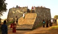 Visitors on the big fort battlement at vellore fort