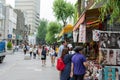 Visitors buying souvenirs at Insadong Street in Seoul, South Korea