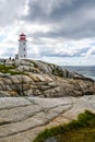 Visitors Climbing to Peggy's Cove Lighthouse