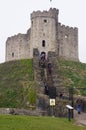 Visitors climbing the stairs to the Norman Keep at Cardiff Castle