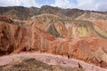 Visitors and Colorful Danxia landform in Zhangye city, China