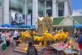 Visitors and devotees praying to Lord Brahma at Erawan Shrine, Lumphini, Khet Pathum Wan, Bangkok, Thailand