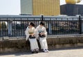 Visitors enjoy cherry blossom (Sakura) in Hanakawado Park along Sumida river, Tokyo, Japan