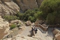 Tourists Enjoying the Lower Waterfall on Nahal David in Israel