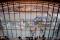 London, UK. 03-11-2018. Visitors enjoiying view from Sky Garden Terraces at south London with busy Thames River.