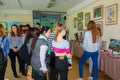 Visitors at the Exhibition of works by students at the College of the city of Chapaevsk
