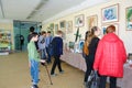 Visitors at the Exhibition of works by students at the College of the city of Chapaevsk