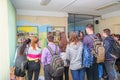 Visitors at the Exhibition of works by students at the College of the city of Chapaevsk