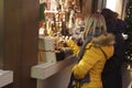 Visitors explore the small craft shops