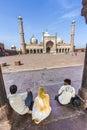 Visitors in front of the Jama Masjid Mosque in Old Delhi Royalty Free Stock Photo