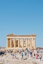 Visitors in front of the remains of the Parthenon