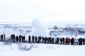 Visitors at the geyser erruption of Strokkur, Iceland