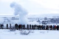 Visitors at the geyser eruption of Strokkur, Iceland