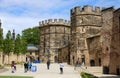 Visitors inside courtyard Lancaster Castle England