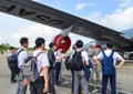 Visitors looking at military aircrafts Royalty Free Stock Photo