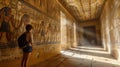 Visitors marvel at intricate hieroglyphics in an ancient Egyptian temple on a captivating trip Royalty Free Stock Photo