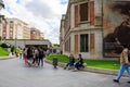 Visitors near Prado Museum entrance, Madrid, Spain