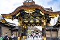 Visitors at Karamon Gate at Nijo Castle, entrance door, former imperial villa, Nijo-jo Castle, Kyoto, Japan, UNESCO World Heritage