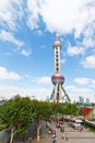 Visitors before the Oriental pearl TV tower,in Shanghai, China.