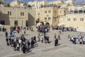 Visitors and Pilgrims in large and small groups on the Western Wall Plaza in Jerusalem Israel