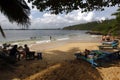 Visitors relax under the trees at Jungle Beach at Unawatuna on the south coast of Sri Lanka.