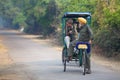Visitors riding cycle rickshaw in Keoladeo Ghana National Park i Royalty Free Stock Photo