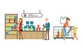 Visitors Shopping in Pet Shop Set, People Buying Food, Accessories and Medicaments for Their Pets Vector Illustration