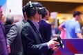 Visitor testing VR devices experiences in MWC 2019