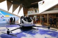 Visitors testing VR drone experience at STC booth in MWC 2019 wide view