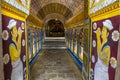 Visitors to the Buddhist Temple of the Sacred Tooth Relic in Kandy, Sri Lanka, pass through Ambarawa. Royalty Free Stock Photo