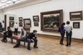 Visitors to the hall of Russian landscape painter Isaac Levitan in the Tretyakov gallery. Moscow,