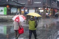 Visitors to nanjing fuzi temple in the rain.