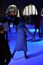 Local Kyivans and tourists visit the public space of the Roshen Chocolate Factory decorated with Christmas lights in Kyiv, Ukraine