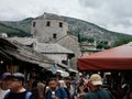 Visitors and Tourists Crowd the Streets of Mostar Old Town, Bosnia Herzegovina