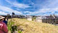 Visitors view town from rampart of Chateau Sedan