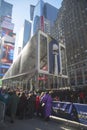 Visitors waiting in line to enter Vince Lombardi Trophy Pavilion on Broadway during Super Bowl XLVIII week in Manhattan