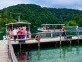 Visitors and Boats at Plitvice Lakes, Croatia