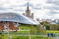 Visitors walk to amphitheater in Zaryadye park Royalty Free Stock Photo