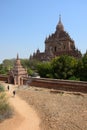 Visitors walk to pagoda